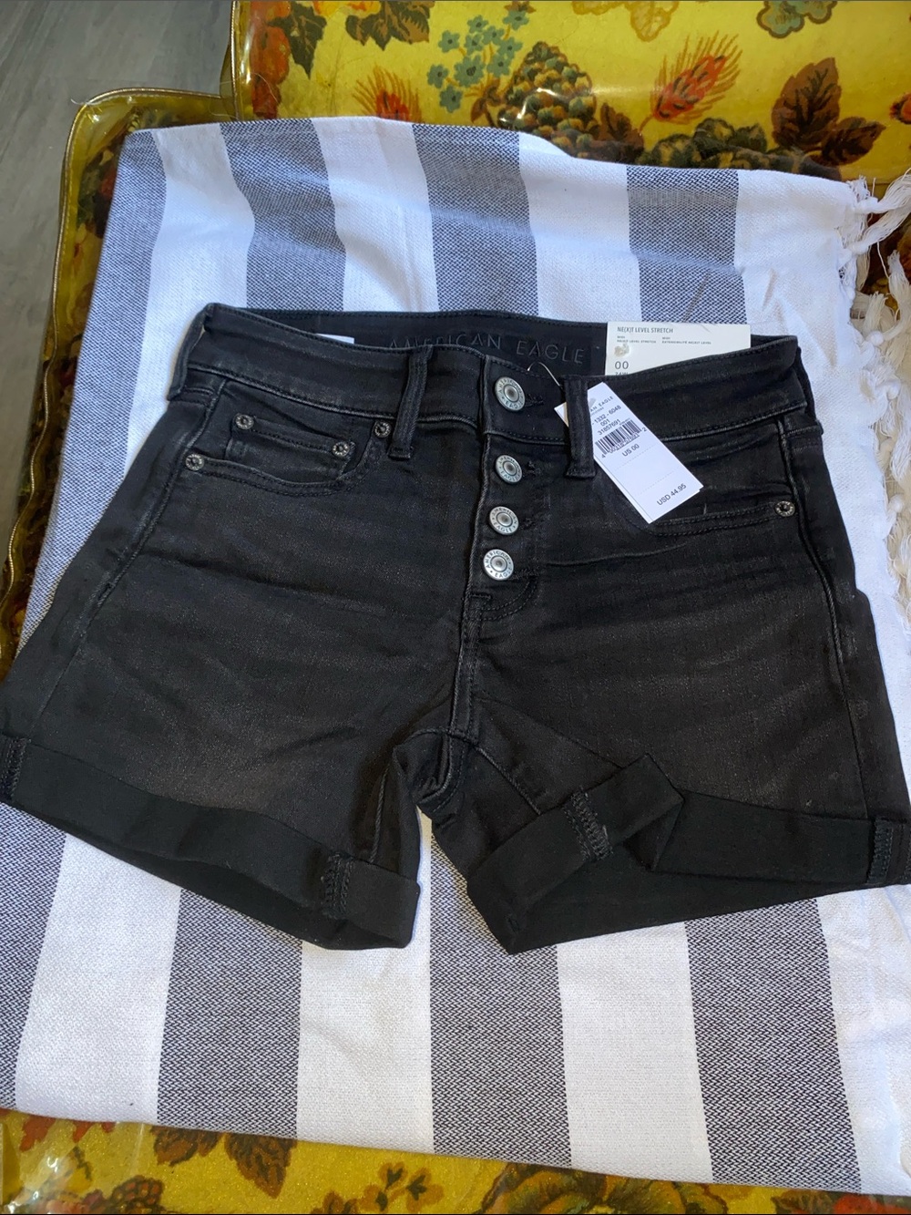 American Eagle Outfitters Black MIDI Button Fly Denim Shorts Size 00